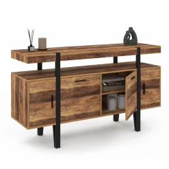 Buffet de salon industriel 4 portes bois et noir