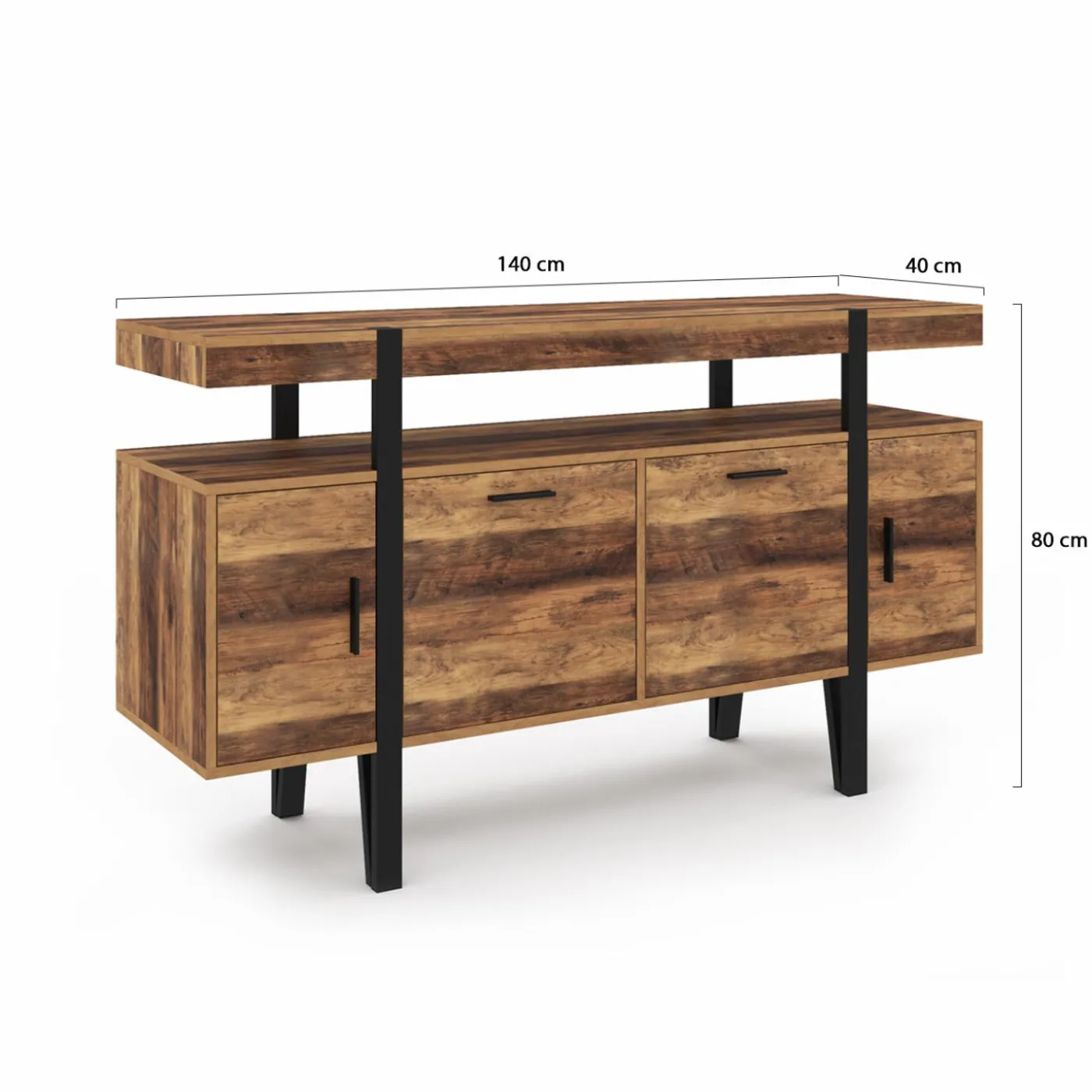 Buffet de salon industriel 4 portes bois et noir