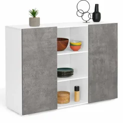 Buffet effet béton et blanc 2 portes
