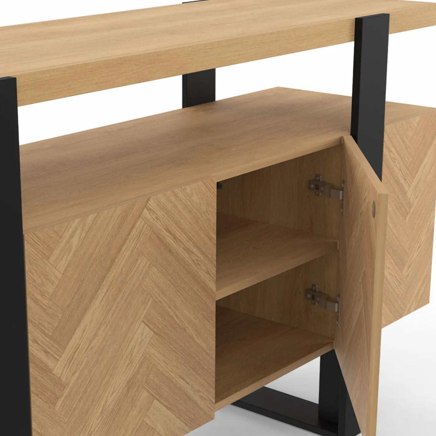 Buffet effet chevrons et noir avec 4 portes 140 cm