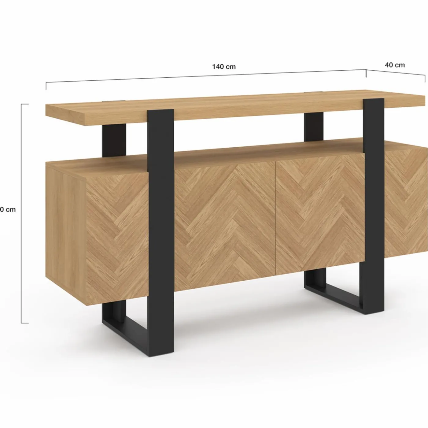 Buffet effet chevrons et noir avec 4 portes 140 cm