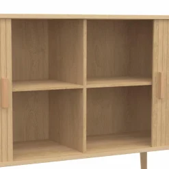 Buffet en bois 140 cm effet lattes avec 2 portes coulissantes