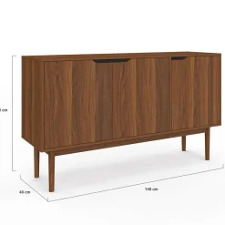 Buffet en bois 140 cm vintage avec 3 portes effet noyer