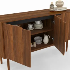 Buffet en bois 140 cm vintage avec 3 portes effet noyer