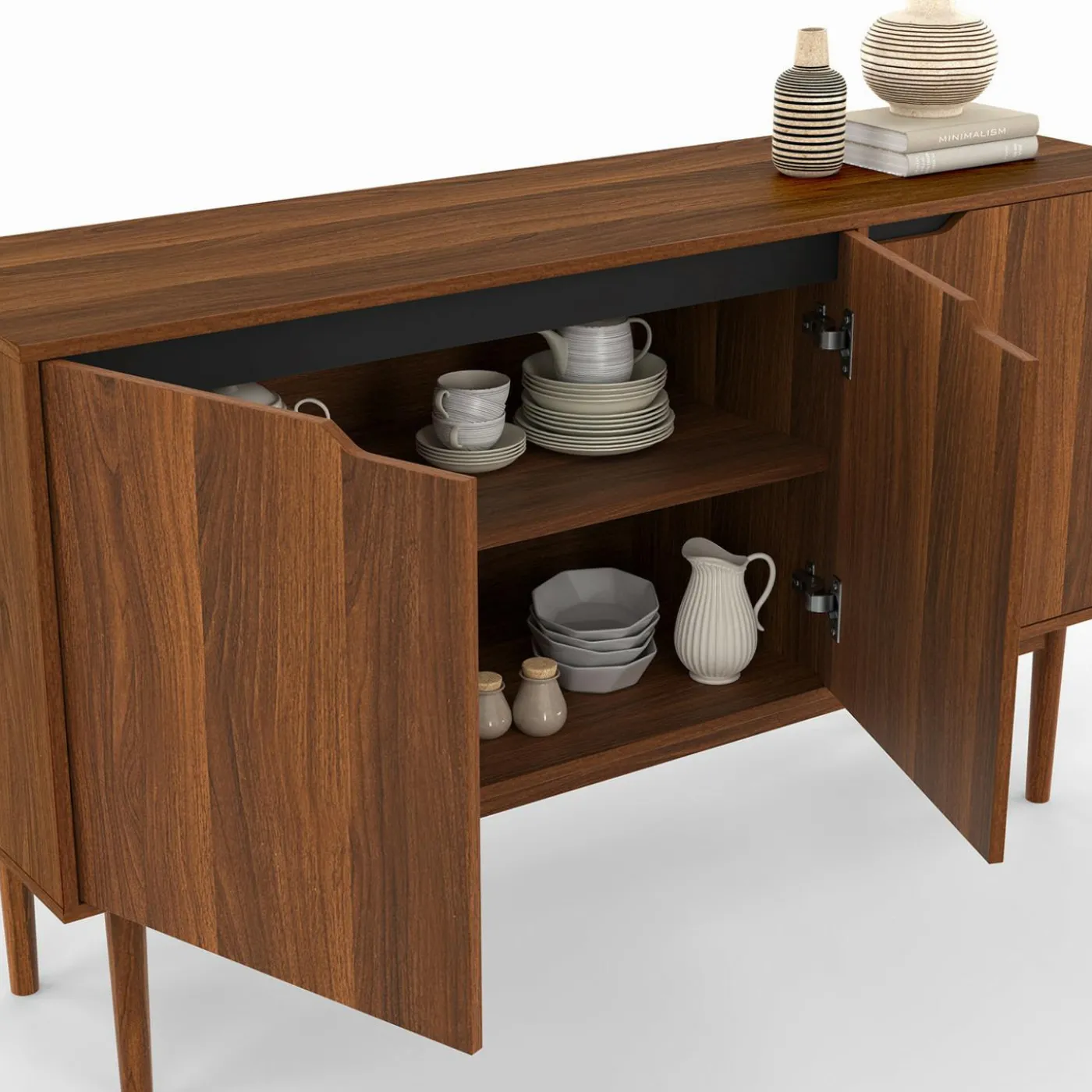 Buffet en bois 140 cm vintage avec 3 portes effet noyer