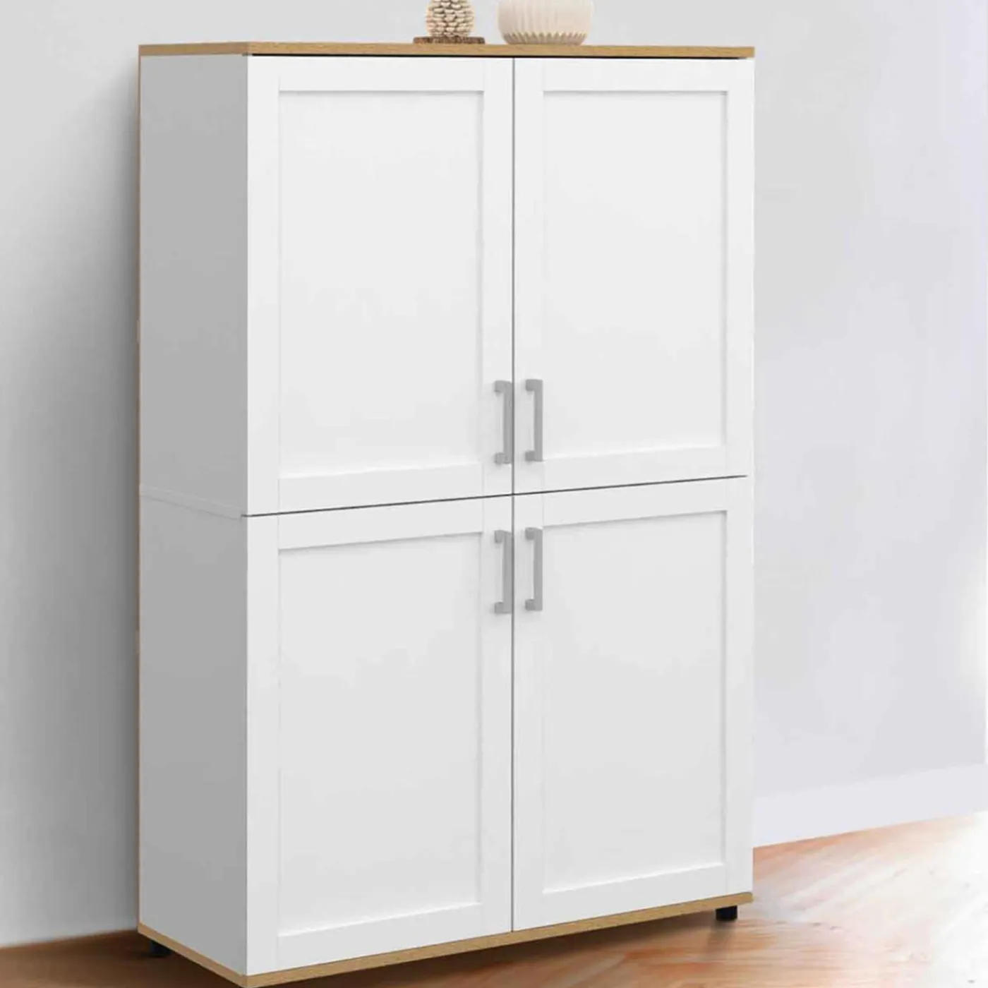 Buffet haut blanc et bois avec 4 portes 125 cm