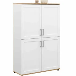 Buffet haut blanc et bois avec 4 portes 125 cm