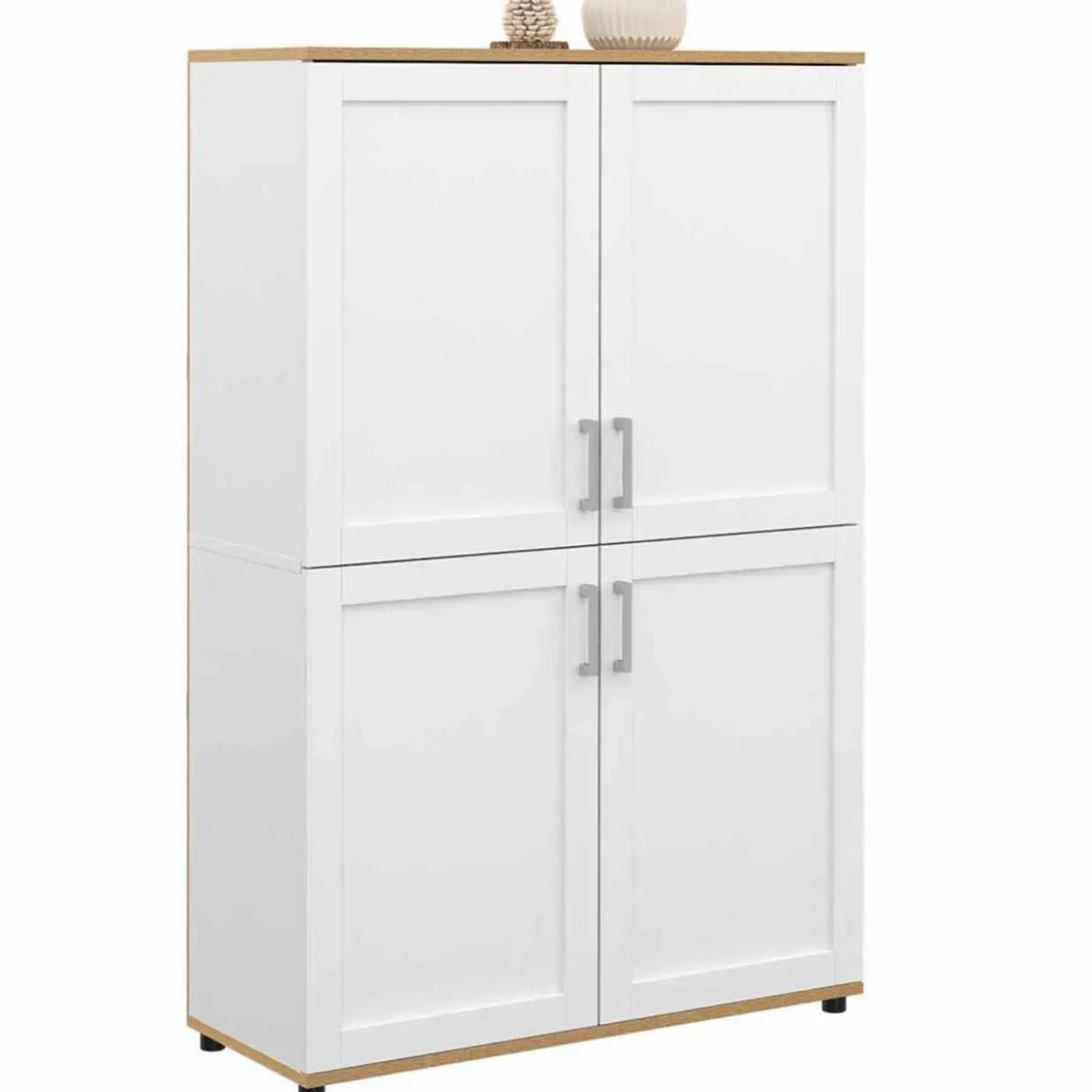 Buffet haut blanc et bois avec 4 portes 125 cm