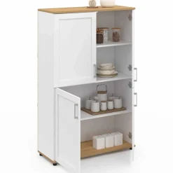 Buffet haut blanc et bois avec 4 portes 125 cm
