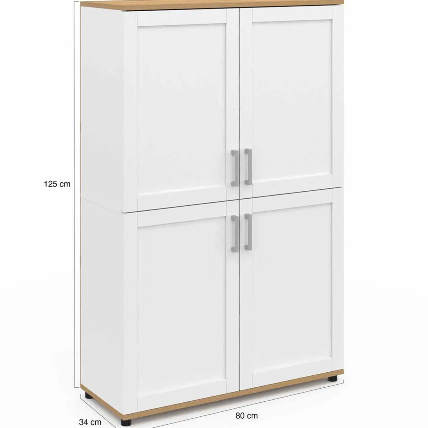 Buffet haut blanc et bois avec 4 portes 125 cm