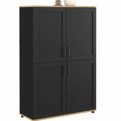 Buffet haut noir et bois avec 4 portes 125 cm