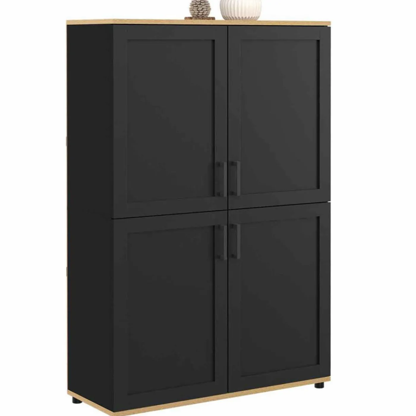 Buffet haut noir et bois avec 4 portes 125 cm