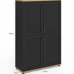 Buffet haut noir et bois avec 4 portes 125 cm
