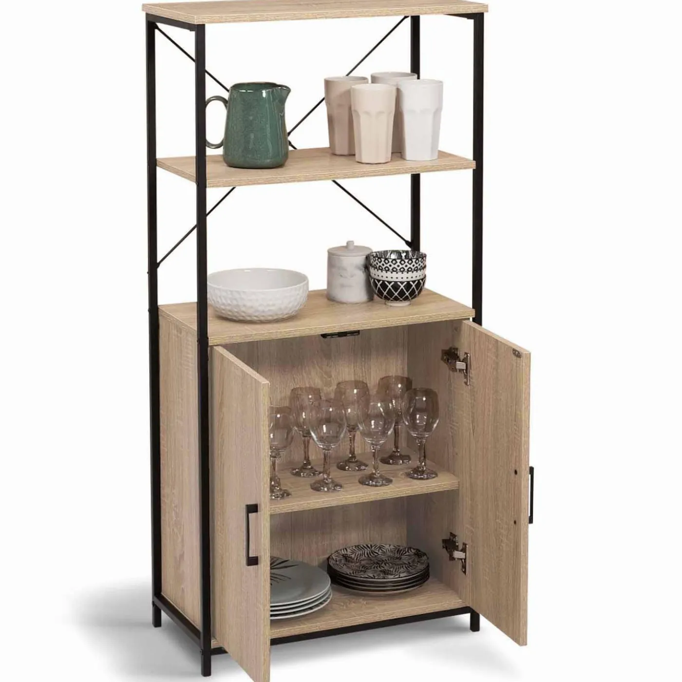 Buffet haut style industriel 2 portes avec étagères