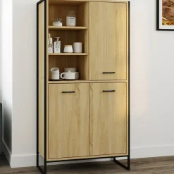 Buffet haut style industriel 160 cm bois et métal avec rangement