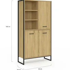 Buffet haut style industriel 160 cm bois et métal avec rangement