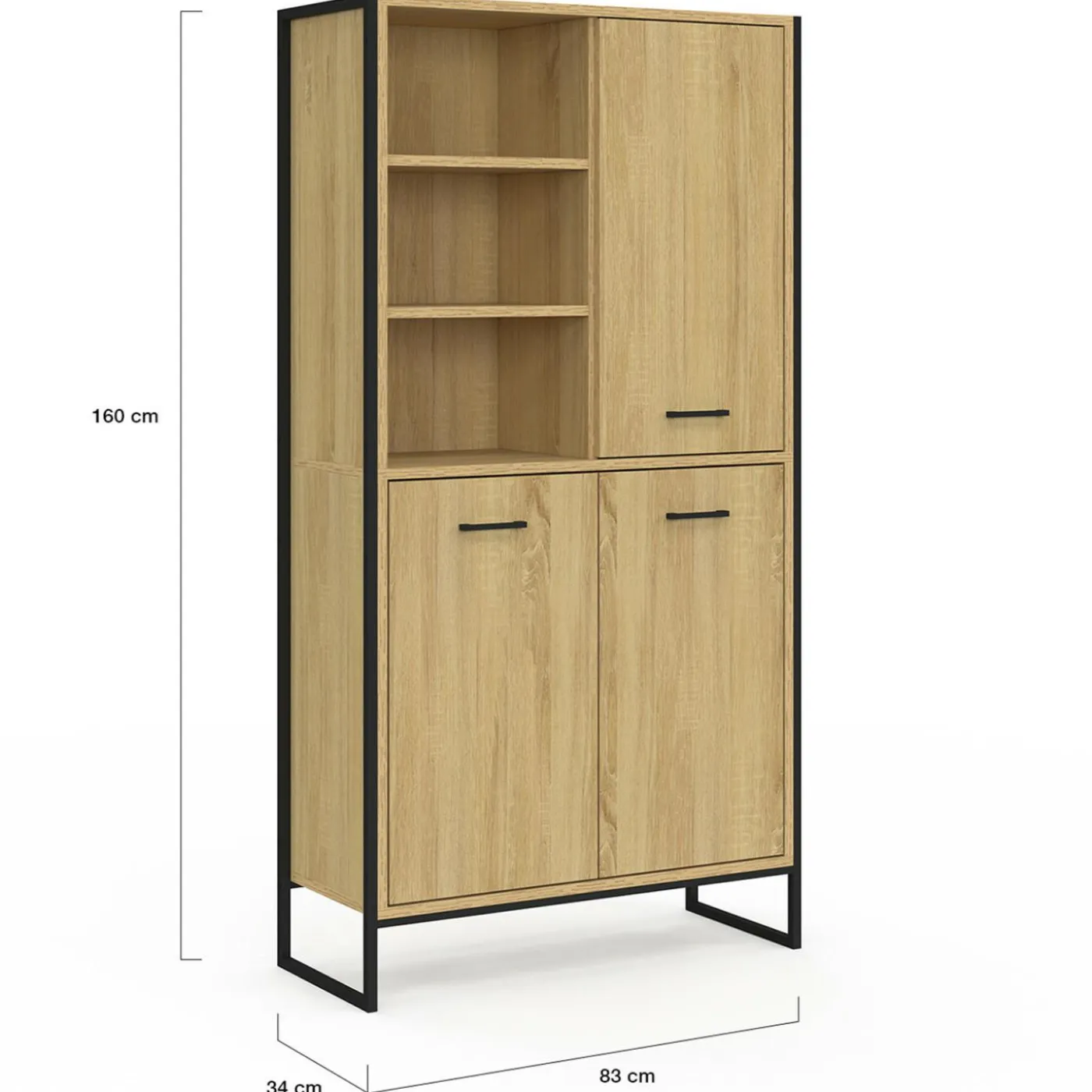 Buffet haut style industriel 160 cm bois et métal avec rangement