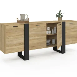 Buffet industriel 200 cm enfilade XXL bois et noir