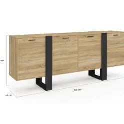 Buffet industriel 200 cm enfilade XXL bois et noir
