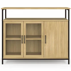 Buffet industriel avec 2 portes vitrées et placards 100 cm
