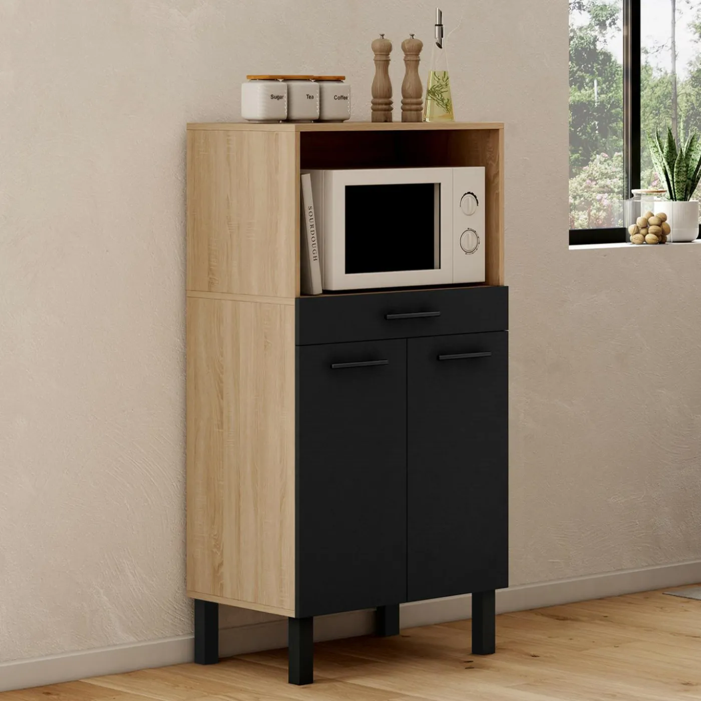 Buffet mi-haut 60 cm 1 tiroir 2 portes noir
