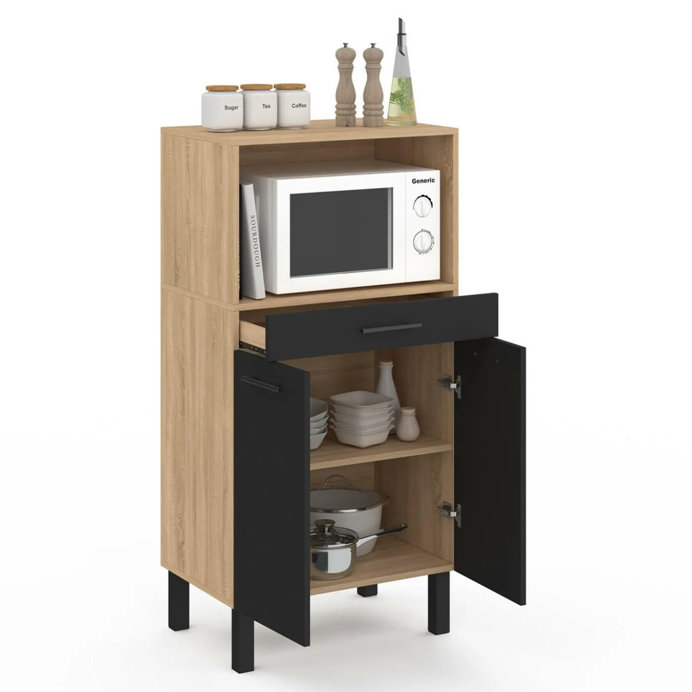 Buffet mi-haut 60 cm 1 tiroir 2 portes noir