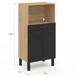 Buffet mi-haut 60 cm 1 tiroir 2 portes noir