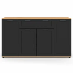Buffet noir et bois 4 portes 1 tiroir