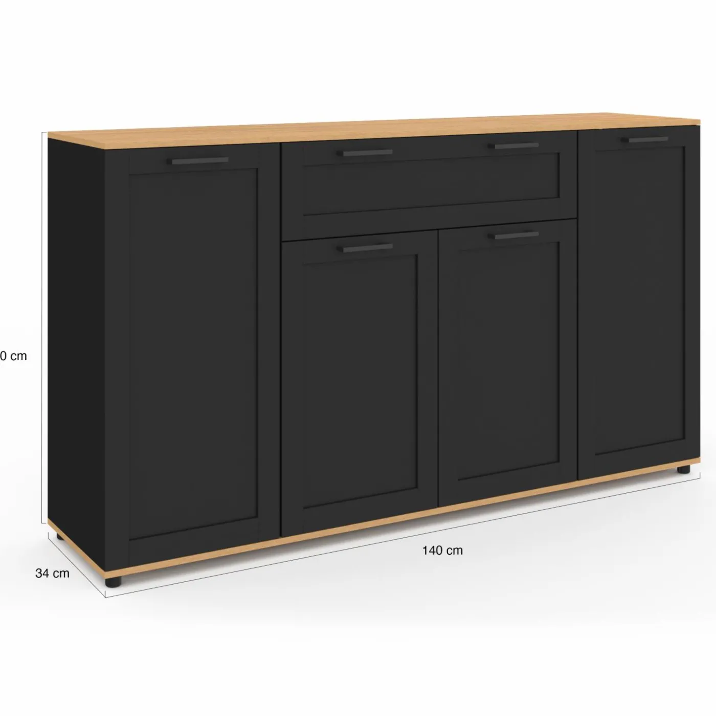 Buffet noir et bois 4 portes 1 tiroir
