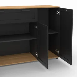 Buffet noir et bois 4 portes 1 tiroir