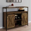 Buffet portes coulissantes grange bois foncé effet vieilli