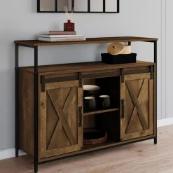Buffet portes coulissantes grange bois foncé effet vieilli