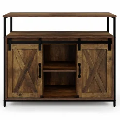 Buffet portes coulissantes grange bois foncé effet vieilli