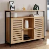 Buffet portes persiennes bois et métal noir