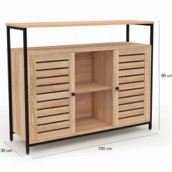 Buffet portes persiennes bois et métal noir