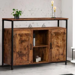 Buffet style industriel 2 portes effet bois vieilli 100 cm