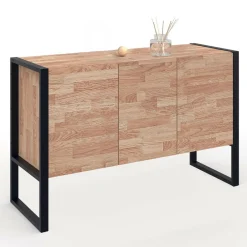 Buffet style industriel 3 portes bois et noir surélevé