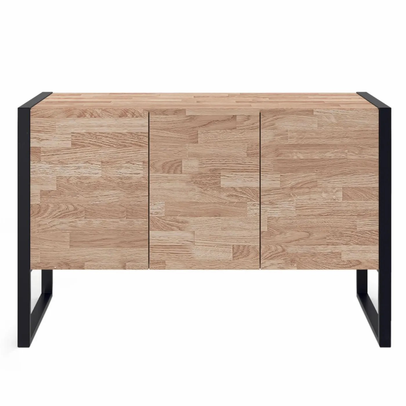 Buffet style industriel 3 portes bois et noir surélevé