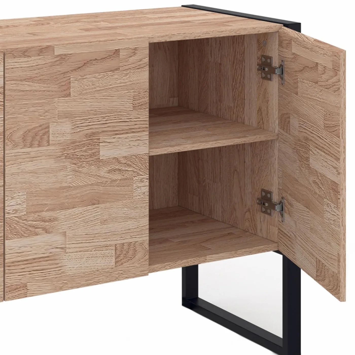 Buffet style industriel 3 portes bois et noir surélevé