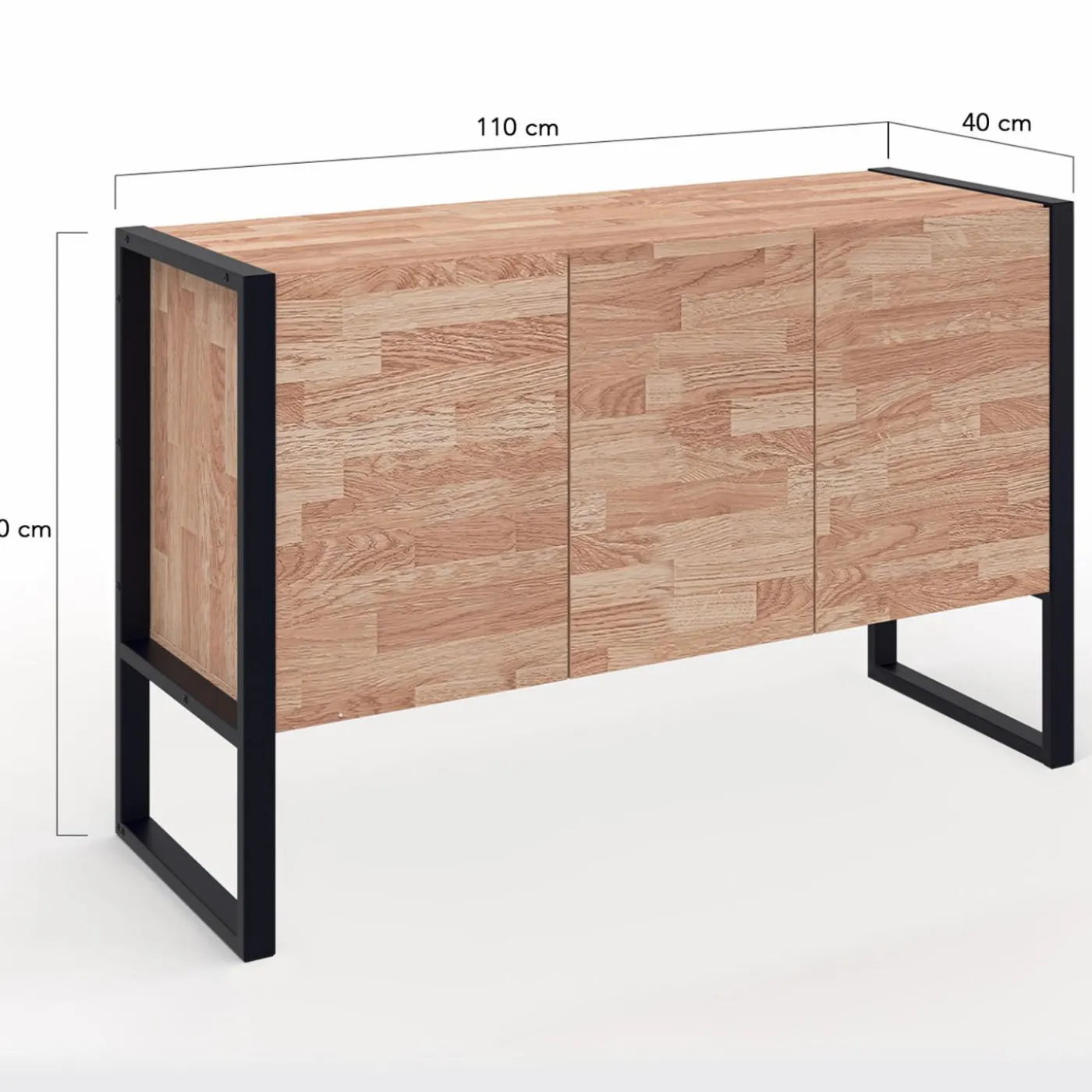 Buffet style industriel 3 portes bois et noir surélevé