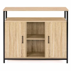 Buffet style industriel avec 2 portes et étagères en bois et métal noir 100 cm