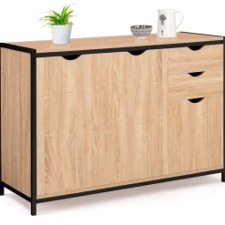 Buffet style industriel bois et métal noir 110 cm