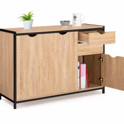Buffet style industriel bois et métal noir 110 cm
