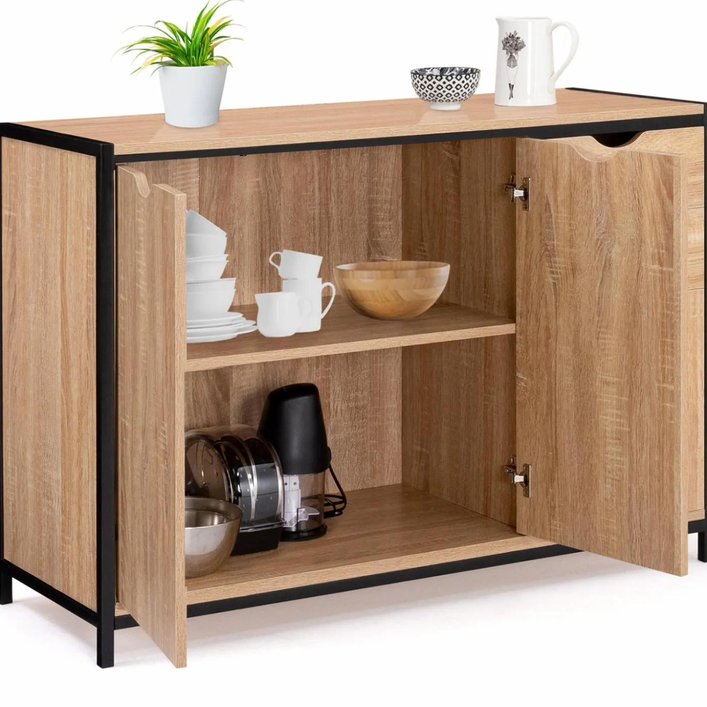 Buffet style industriel bois et métal noir 110 cm