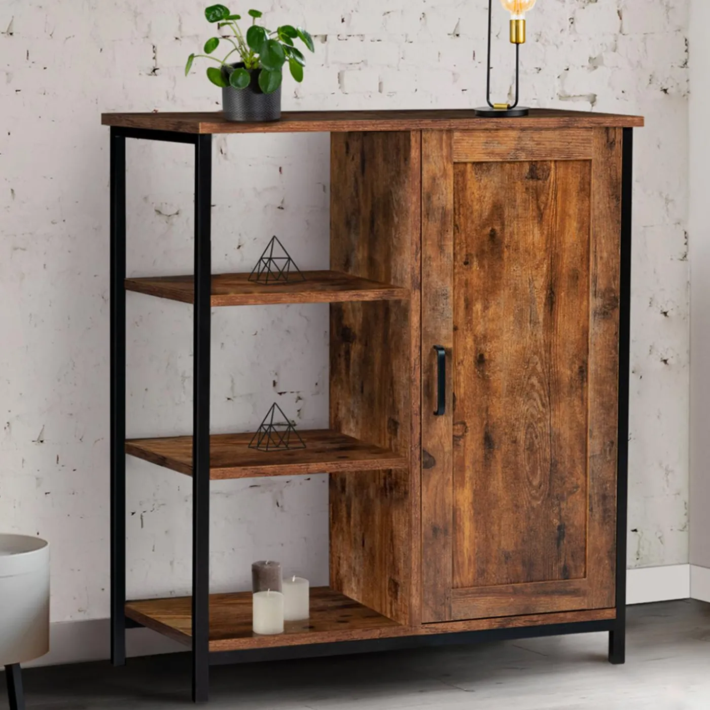 Buffet style industriel effet bois vieilli 70 cm
