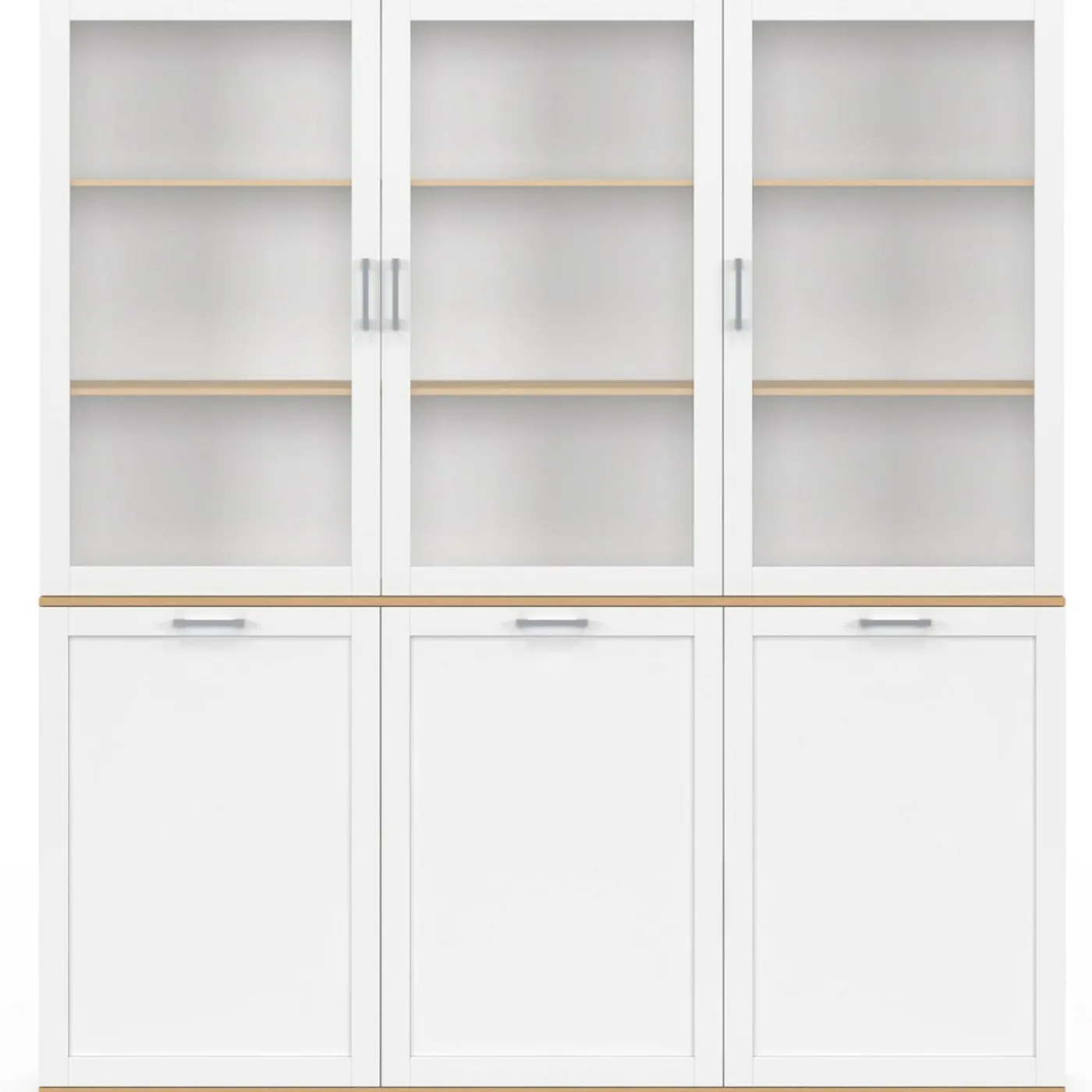 Buffet vaisselier 160 cm meuble de cuisine 6 portes blanc et bois