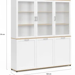 Buffet vaisselier 160 cm meuble de cuisine 6 portes blanc et bois