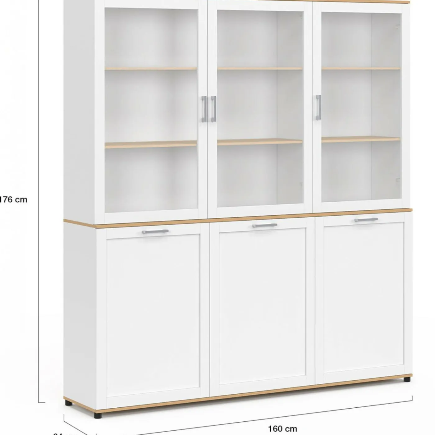 Buffet vaisselier 160 cm meuble de cuisine 6 portes blanc et bois