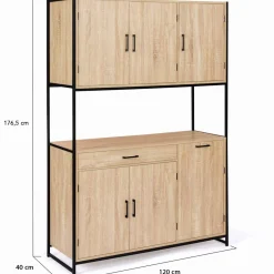 Buffet vaisselier industriel 120 cm 6 portes 1 tiroir