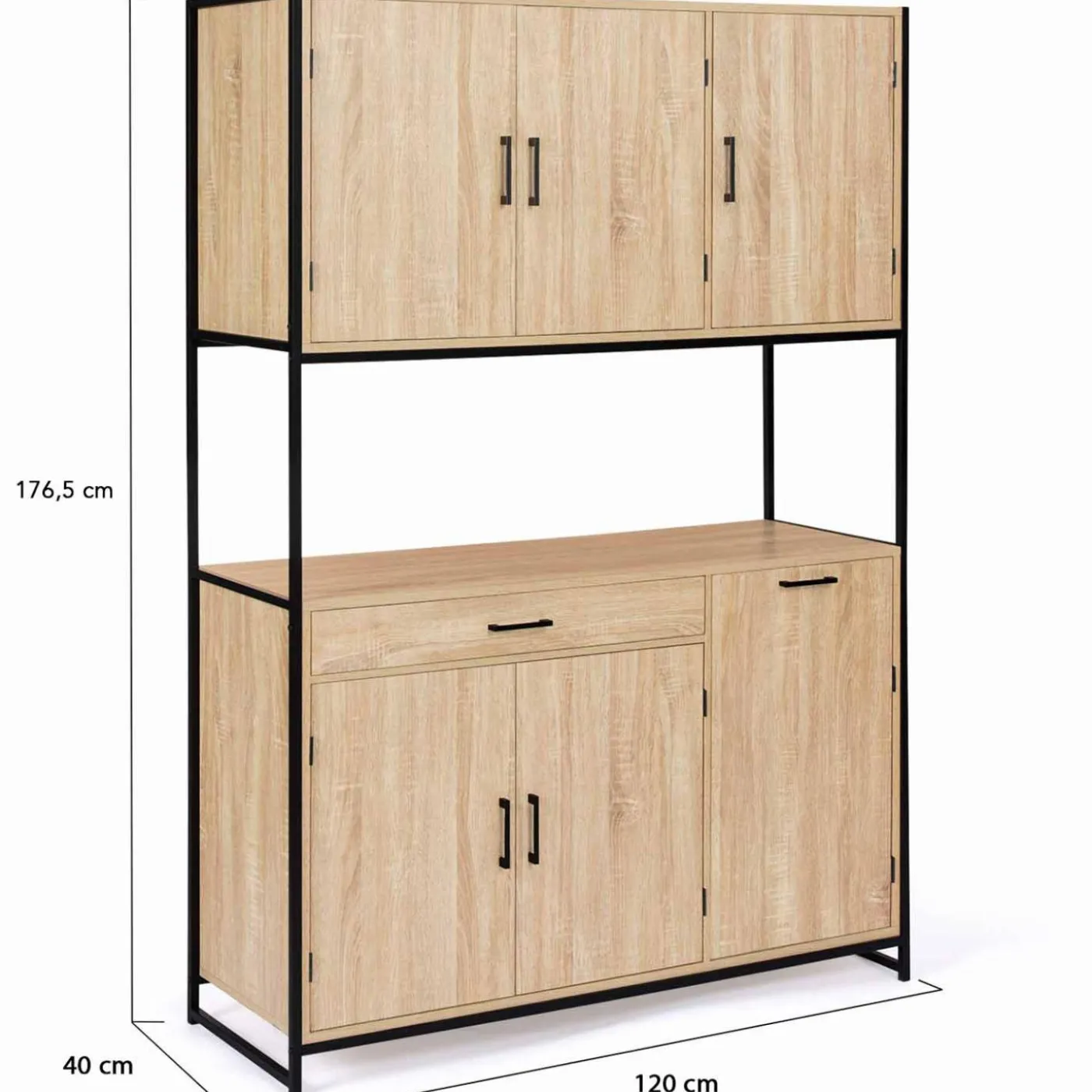 Buffet vaisselier industriel 120 cm 6 portes 1 tiroir